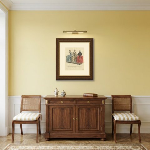 Three English Ladies of 1735, 1745 and 1755, Jefferys Costume Print, 1757, shown framed in a room