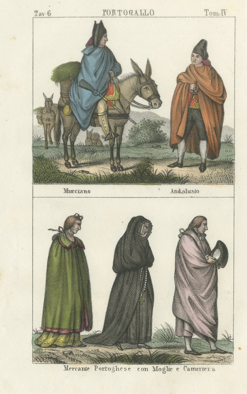 Murcian Rider, Andalusian and Portuguese Merchant with Wife and Maid, 1842