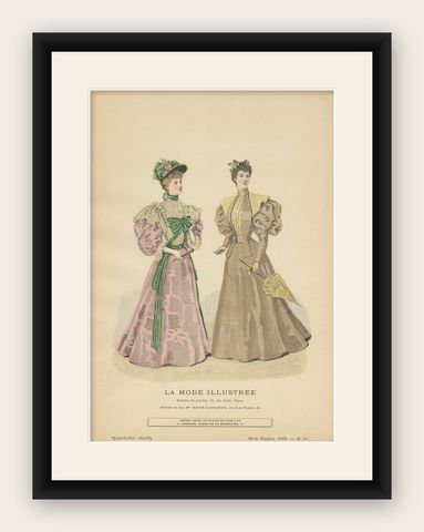 Antique Fashion Print Published by La Mode Illustrée No. 25, 1895, shown framed