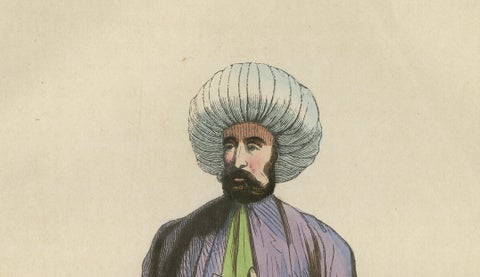 Turkish Religious Scholar - Antique Ottoman Costume Lithograph, c.1852, close-up 2