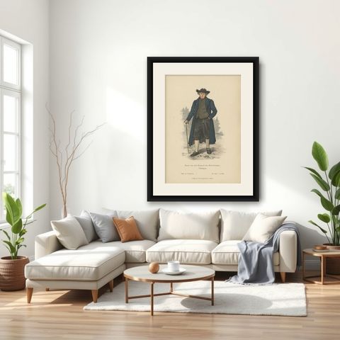 Antique Costume Print of a Farmer from the Ettersberg Region in Germany, c.1880, shown framed in a room