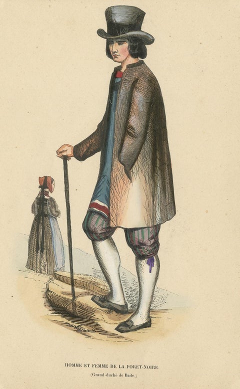 Antique Costume Print of Figures from the Black Forest by Wahlen, 1843, view 3
