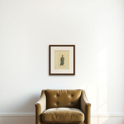 Ottoman Eunuch Costume Print, Hand-Colored Engraving, 1749, shown framed on a wall