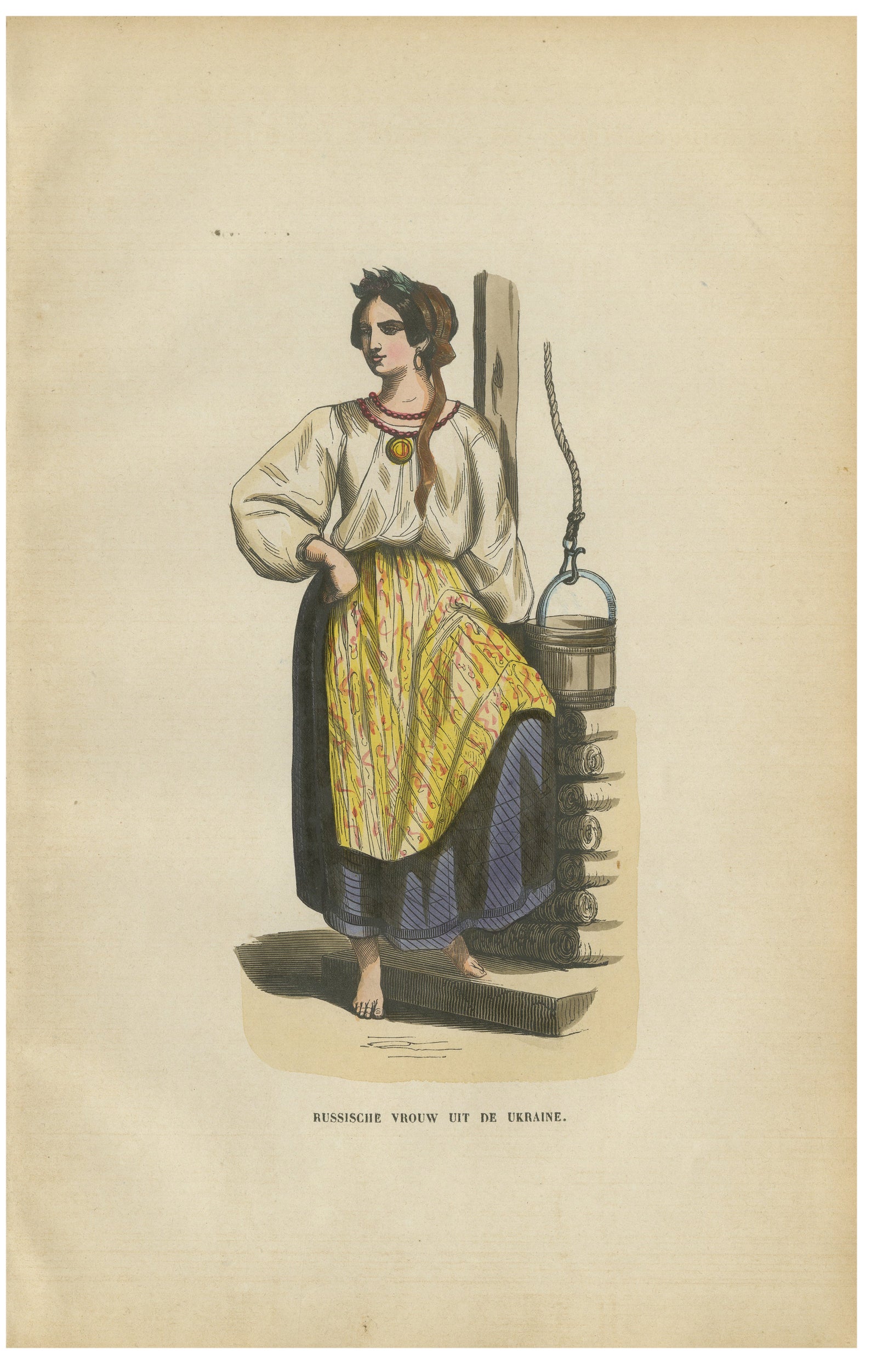 Russian Woman from Ukraine - Antique Costume Lithograph, c.1852