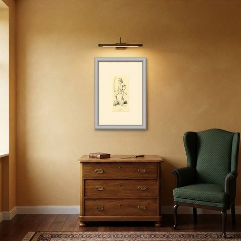 Native of Vanikoro, Antique Wahlen Costume Print, 1843-1844, shown framed in a room