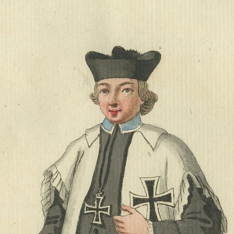 Chaplain of the Teutonic Order: 1791 Hand-Colored Engraving in Ceremonial Attire, close-up 4