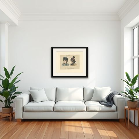 Pl. 3210 Antique Fashion Print of Ladies with Hats 'c.1895', shown framed in a room