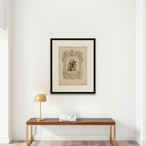 Henri IV & Marie de' Medici French Court Costume Lithograph, 1847, shown framed on a wall