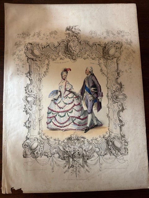 Louis XV & Madame de Pompadour Rococo Court Costume Lithograph, 1847, view 6