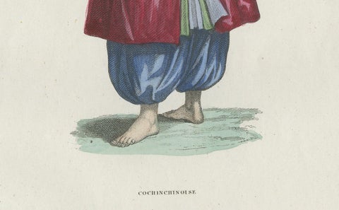 Cochinchina Woman Costume Print, Antique Hand-Colored Lithograph, 1854, close-up 1