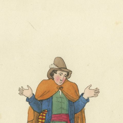 Costume Print: Italian Gestures with Traditional Dress, 1820s Engraving, close-up 6
