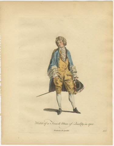 French Man of Quality in 1700 in a Blue Coat, Jefferys Costume Plate, 1757, view 2