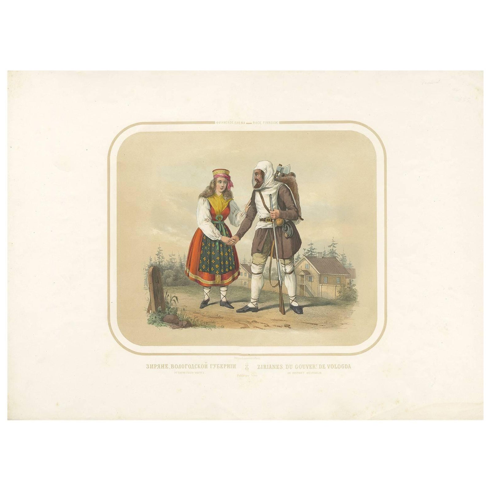 Antique Costume Print of People from Vologda (c.1860)