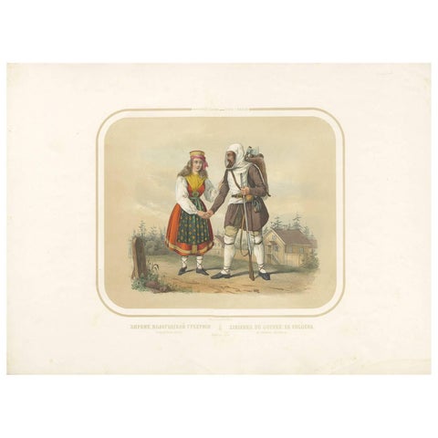 Antique Costume Print of People from Vologda (c.1860)