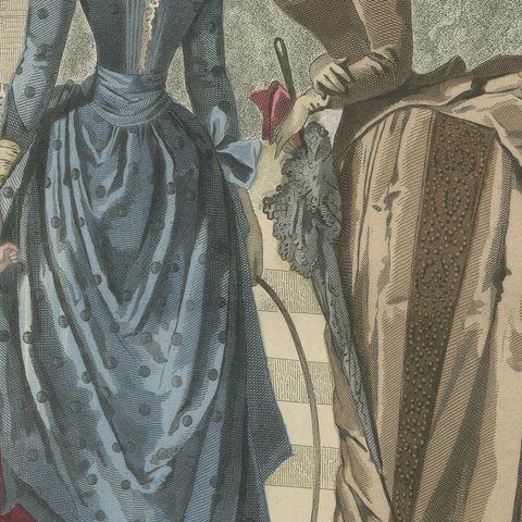 Antique French Fashion Plate, Ladies and Child in Park Scene, c.1880, close-up 2