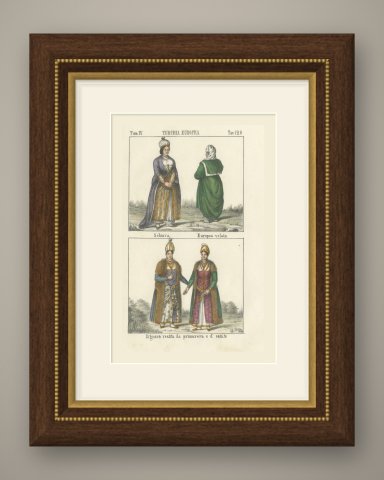 A Slave, a Veiled European and Ladies in Spring and Summer Dress, 1842, shown framed