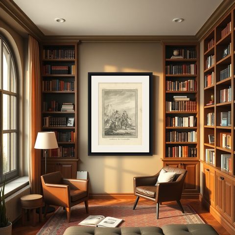 18th Century Antique Print of Greenlander's Traditional Clothing, shown framed in a room