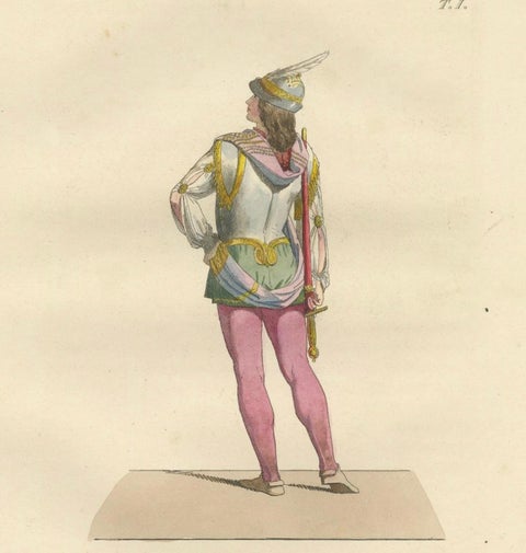 Royal and Noble Costume Prints: d'Anjou, Military Attire, Young Squire, 1845, close-up 2