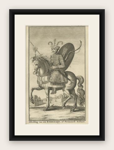 Mounted Persian Soldier, Safavid Military Costume, c.1730, shown framed