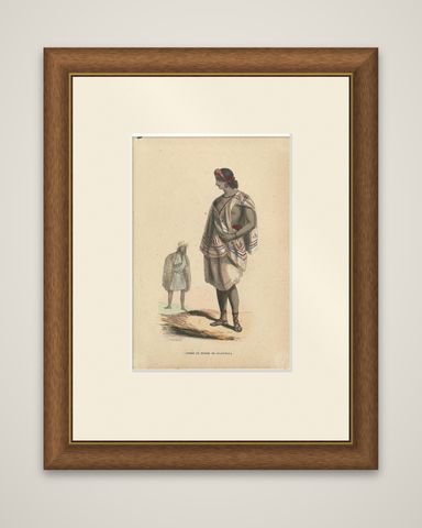 Antique Costume Print of Inhabitants of Guatemala by Wahlen, 1843, shown framed