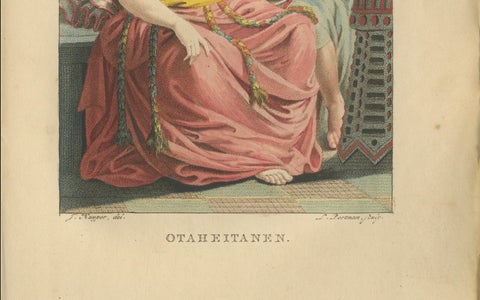 Otaheite Tahiti Couple in Native Dress, Hand-Colored Ethnographic Print, 1807, close-up 2