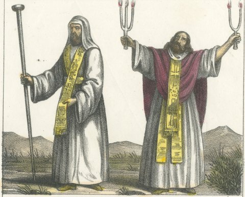 Greek Orthodox Bishops Officiating with a Papas and Protopapas, 1842, close-up 1