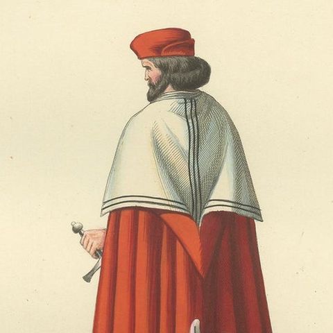 Antique Print of a Venetian Nobleman, Italy, 15th Century, by Bonnard, 1860, close-up 2