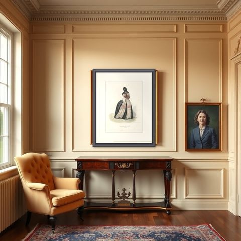 Antique Print of a Woman from Tapada De Saya, Lima, Peru, South America, 1850, shown framed in a room