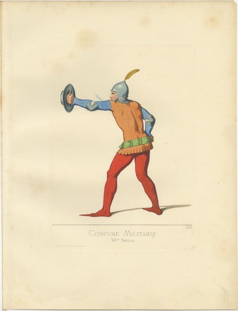Antique Print of a 14th Century Italian Military Costume by Bonnard, 1860, view 2