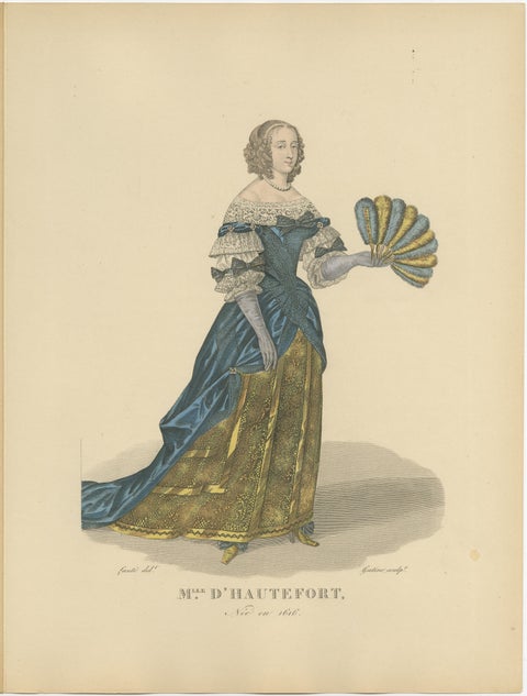 Hand Colored Engraving of Marie de Hautefort, a French Noble Women, 1900, view 2