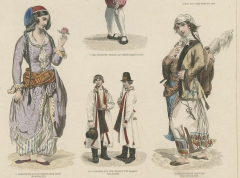 Antique Costume Print of Costumes of Switzerland, Tyrol, Asia and Others, C.1875, close-up 1