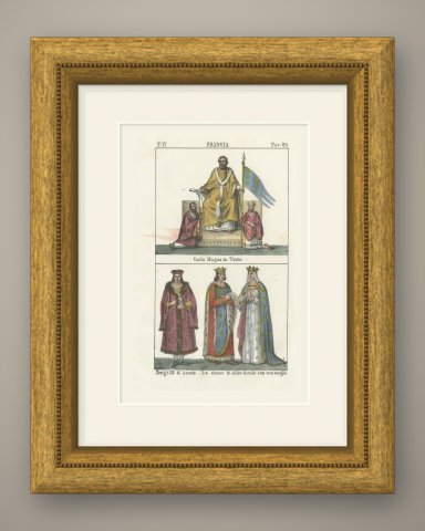 Charlemagne Enthroned and Saint Louis IX with His Queen, Lithograph, 1842, shown framed