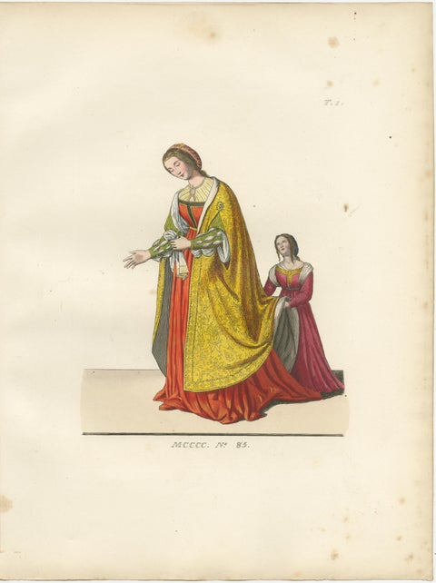 15th Century Costumes, Antique Print of Noble Figures, Published 1845, view 3