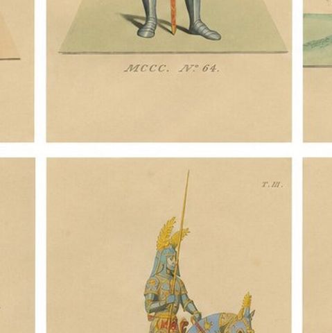 Set of 10 Hand-Colored Medieval Costume Prints by Paul Mercuri, Paris 1845, close-up 2