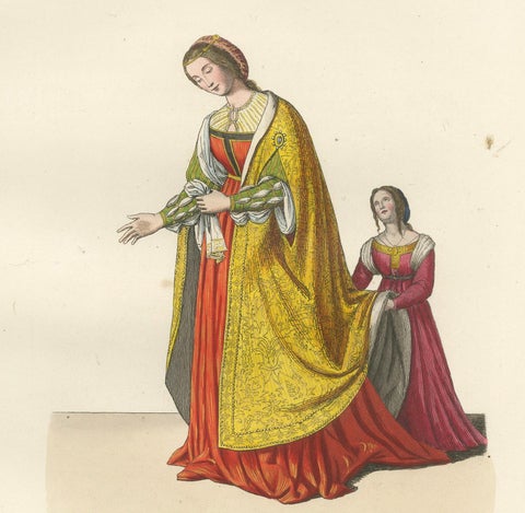 15th Century Costumes, Antique Print of Noble Figures, Published 1845, close-up 3