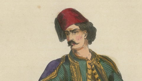 Greek Gentleman in Traditional Costume - Antique Hand-Colored Lithograph, 1852, close-up 3