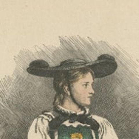 Antique Costume Print of a Girl from Val Pusteria, Tyrol, c.1880, close-up 1