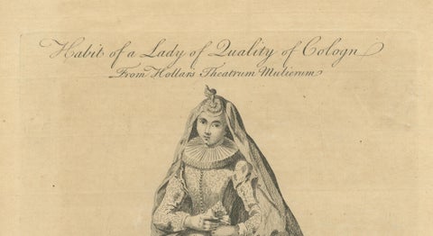 Lady of Quality of Cologne, Germany, Antique Costume Engraving, c.1795, close-up 2