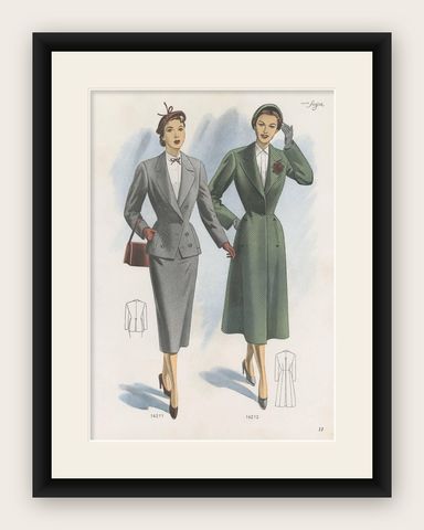Vintage Fashion Print 'Pl. 14211' Published in Ladies Styles, 1951, shown framed