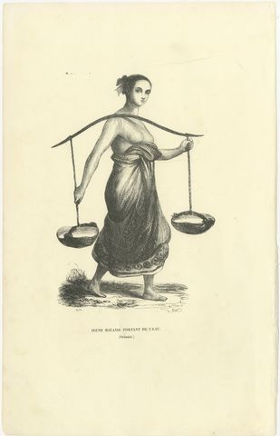 Young Malay Woman Carrying Water, Antique Wahlen Costume Print, 1843-1844, view 2