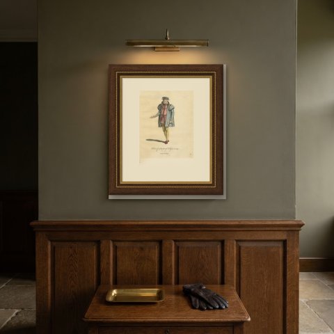 Senator of Cologne in Gray Gown and Flat Hat, Costume of 1577, Jefferys 1757, shown framed on a wall