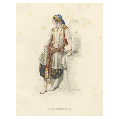 lgeria Moorish Woman, Hand-Colored Costume Lithograph, 1853
