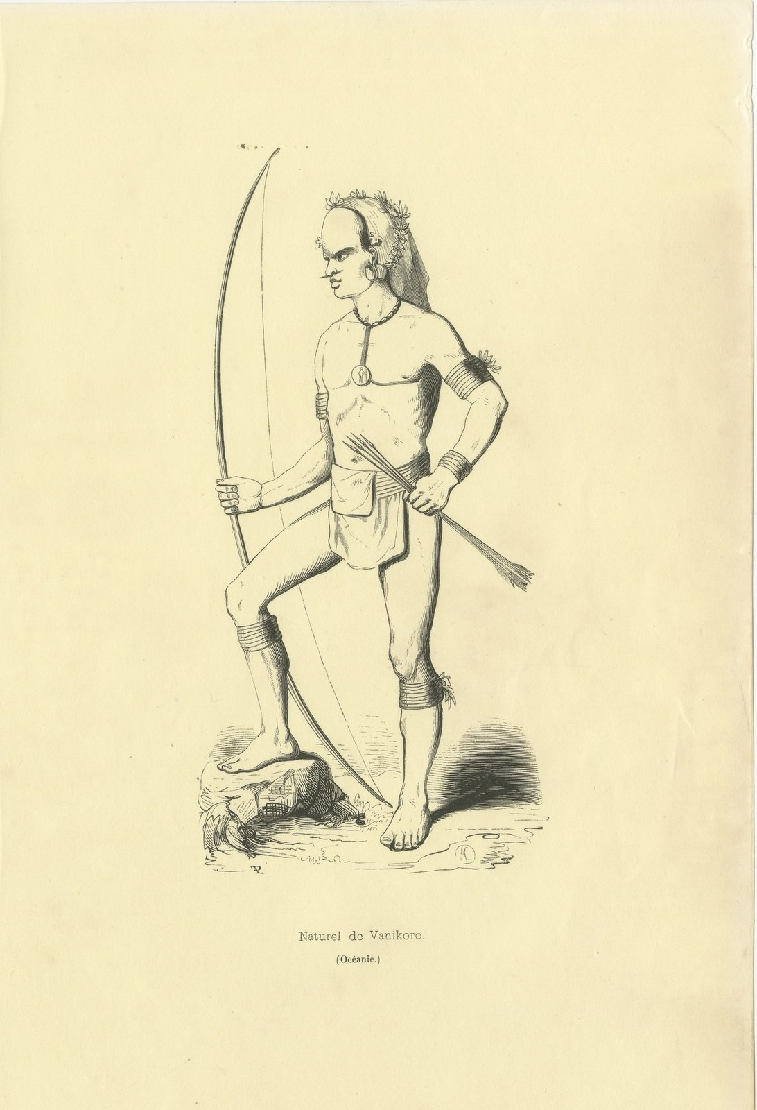 Native of Vanikoro, Antique Wahlen Costume Print, 1843-1844