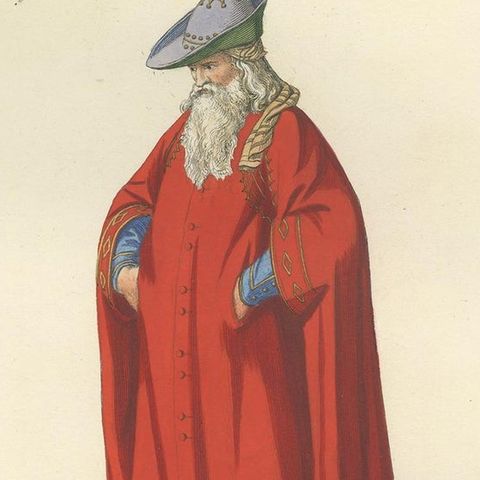 Antique Print of an Italian Nobleman, 14th Century, by Bonnard, 1860, close-up 2