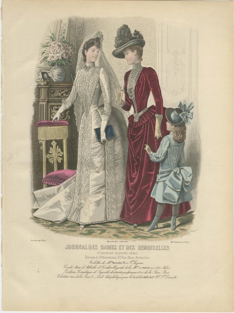 Set of 3 Antique French Fashion Plates, Paris Ladies, Lace & Velvet, c.1880, view 4