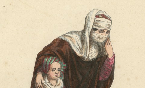 Turkish Woman with Child, Ottoman Costume, Hand-Coloured Lithograph, c.1845, close-up 2