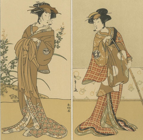Antique Japanese Costume Print: Four Elegant Women in Edo-Period Kimono, 1882, close-up 2