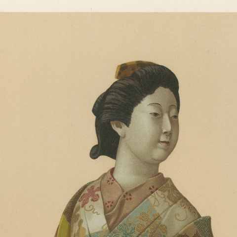 A Stunning Lithograph Showcasing a Japanese Lady Dressed in Kimono, 1884, close-up 5