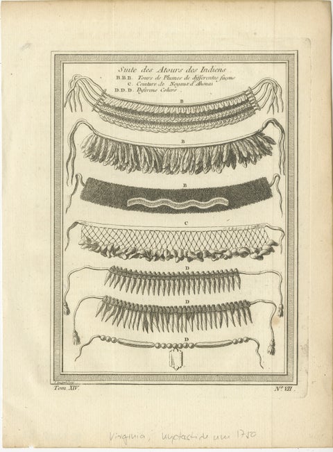 1757 Native American Tribal Adornments, Feathered Headdresses, Belts & Jewelry, view 2