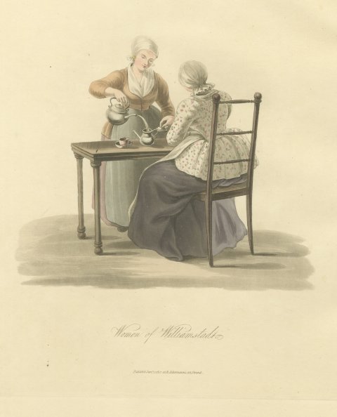 Women of Willemstad taking Tea, Antique Ackermann Print, 1817